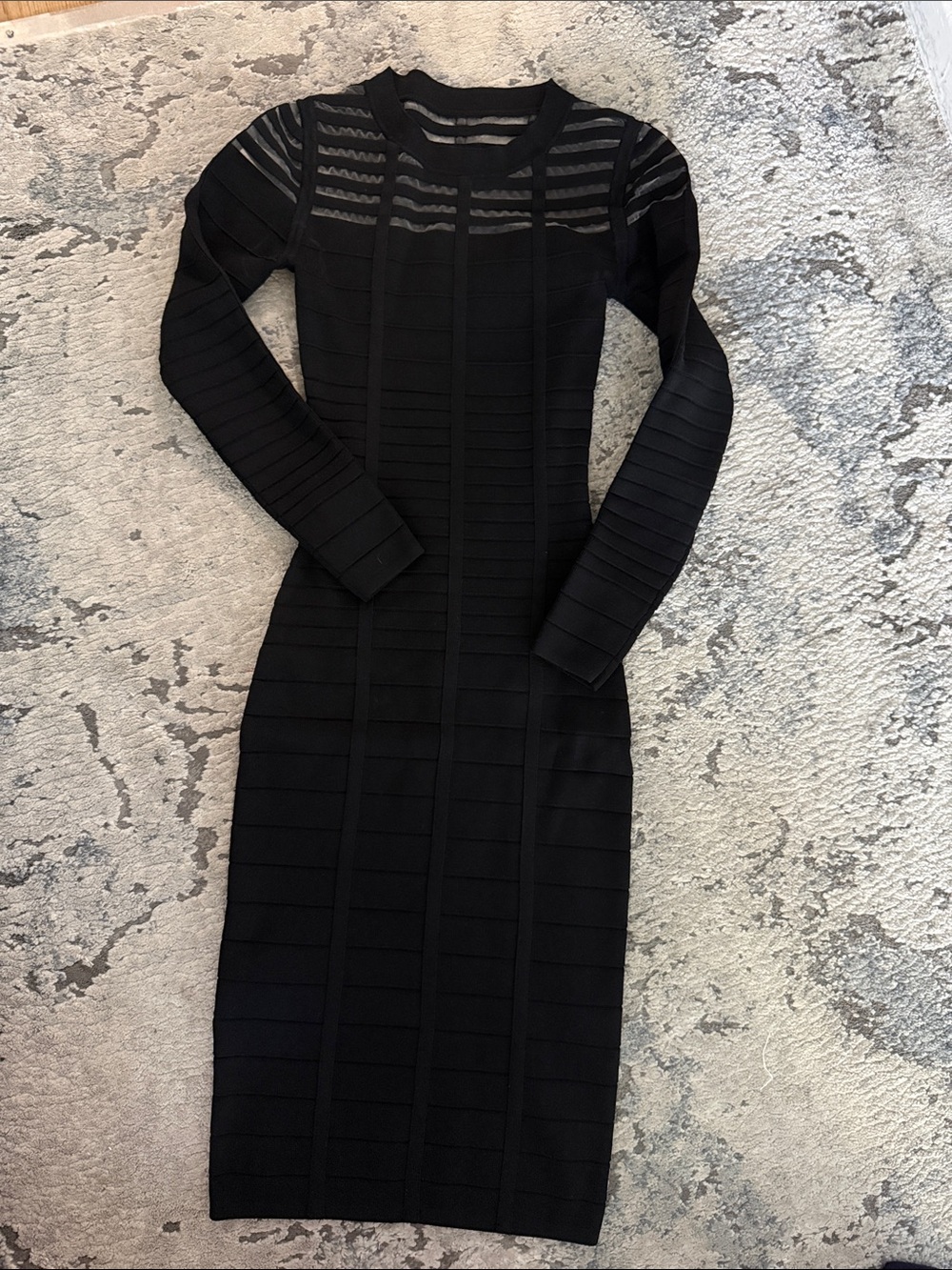 Reiss Black Long-Sleeve Bandage Midi Dress